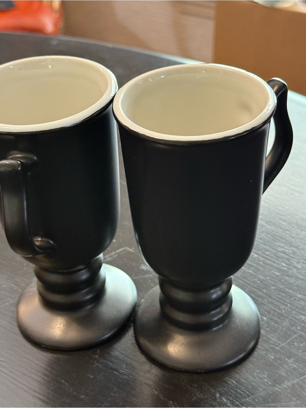 Hall Black and White Ceramic Footed Mugs - Set of 2